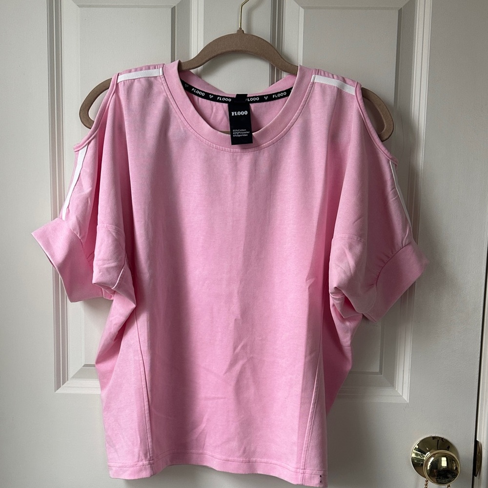 Pink Cold-Shoulder Oversized Short Sleeve Tee